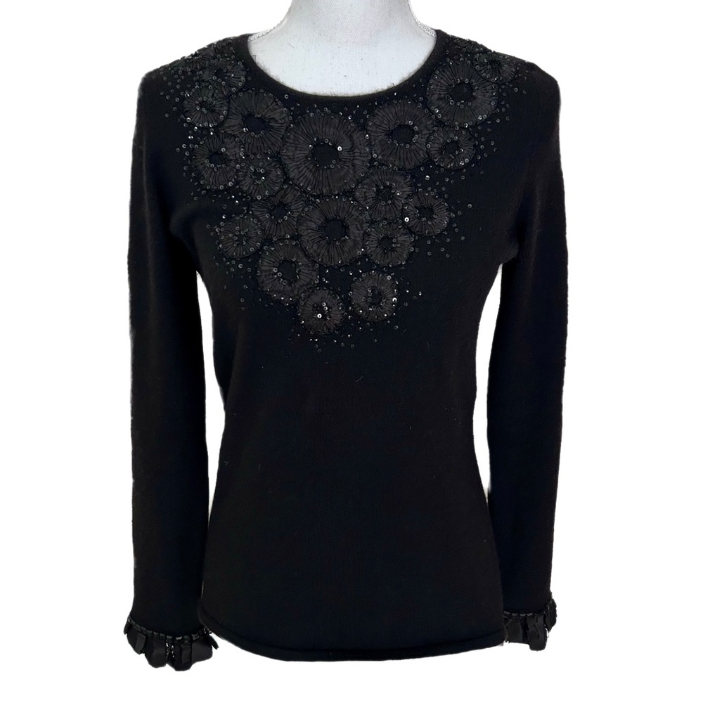 Oscar de la Renta Y2K Vintage Embellished Cashmere Blend Sweater Ruffle Cuff S/M